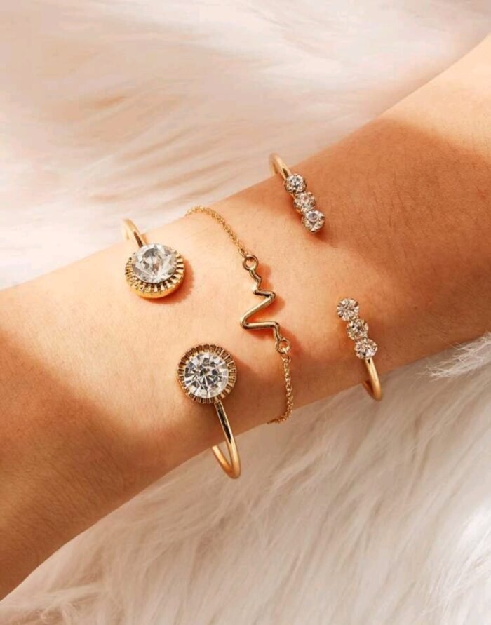 Rhinestone Decor Cuff Bangle 3pcs
