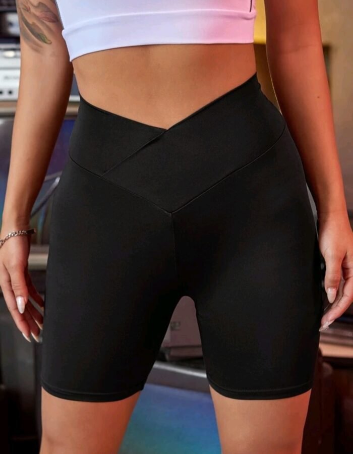 Overlap Asymmetrical Waist Biker Shorts