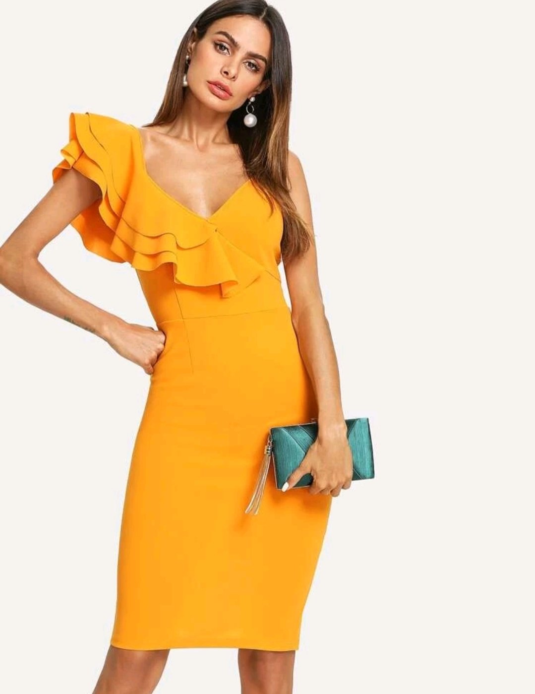SHEIN One Shoulder Tiered Flounce Slit Back Dress