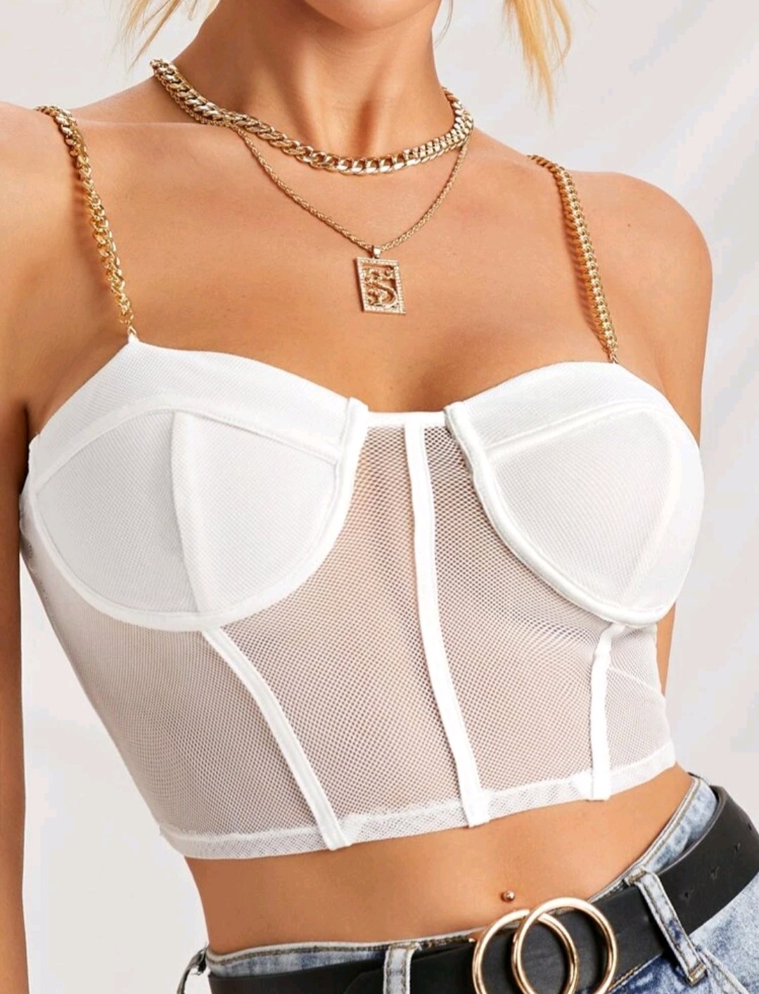 SHEIN Chain Strap Sheer Mesh Bustier Cami Top - Image 3