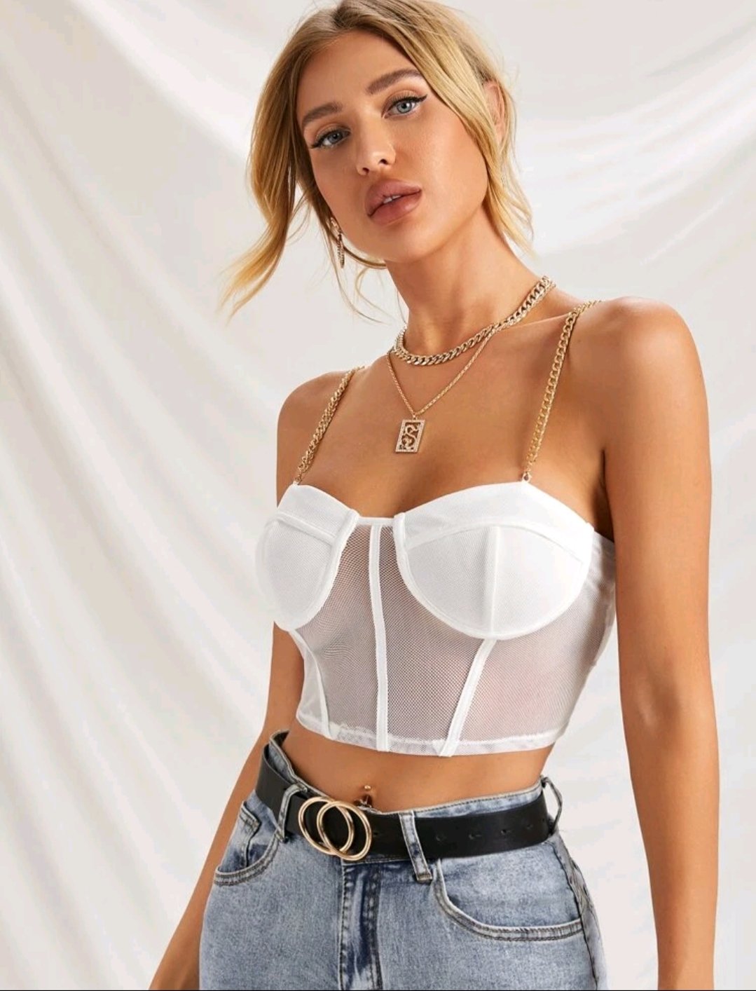 SHEIN Chain Strap Sheer Mesh Bustier Cami Top - Image 2