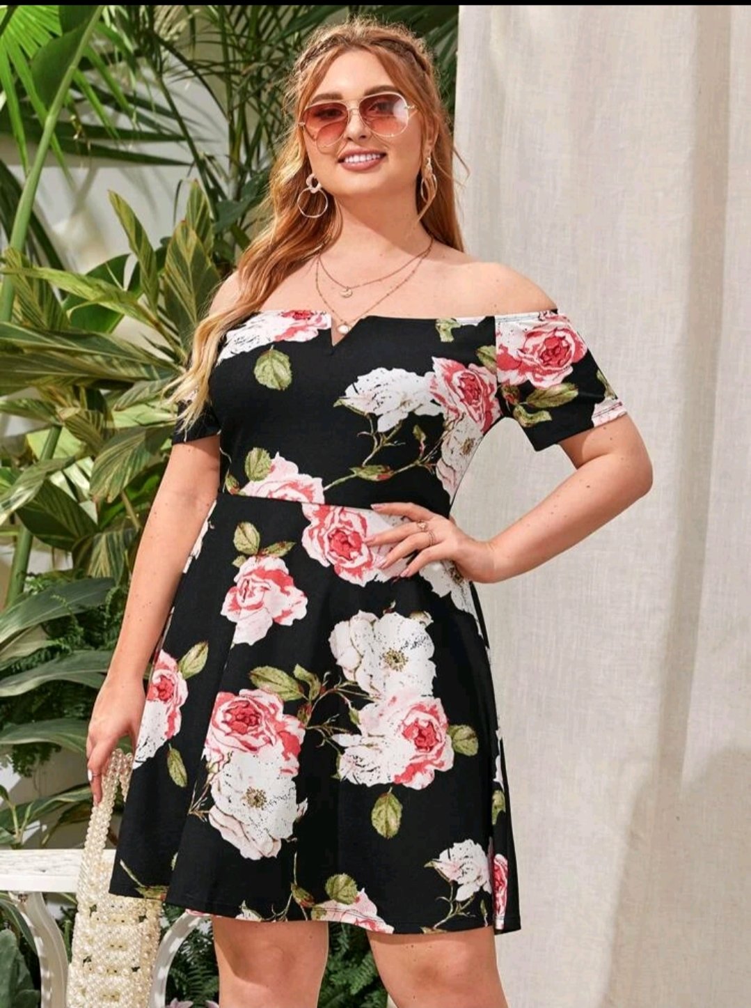 SHEIN Plus Notch Neck Floral Bardot Dress - Image 4