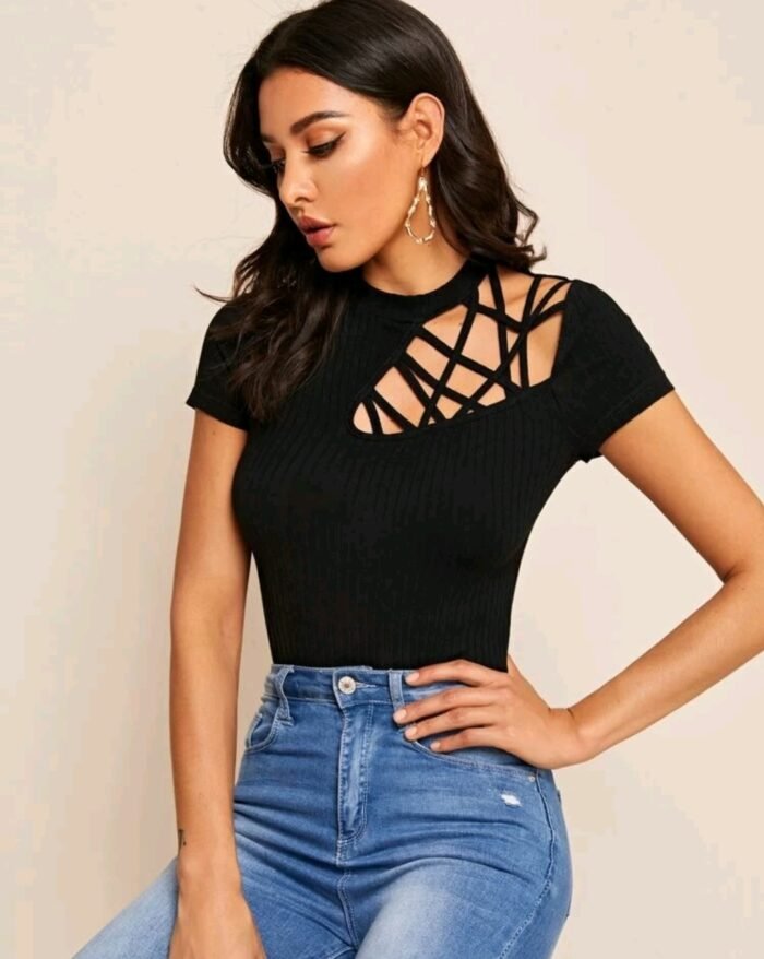 SHEIN Cutout Detail Rib-knit Tee