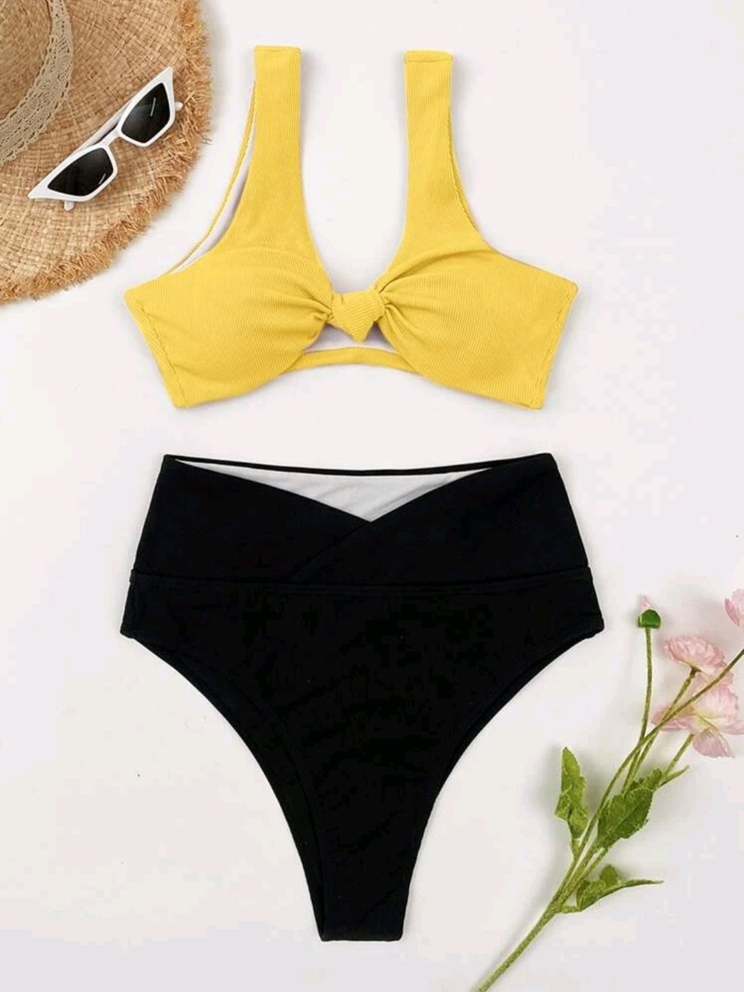 Two Tone Knot High Waisted Bikini Swimsuit - Image 3