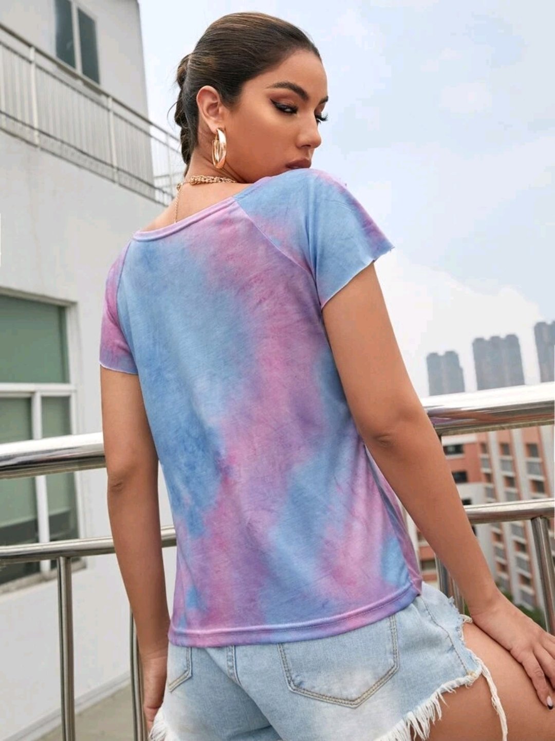 Tie Dye Ripped Raglan Sleeve Tee - Image 5