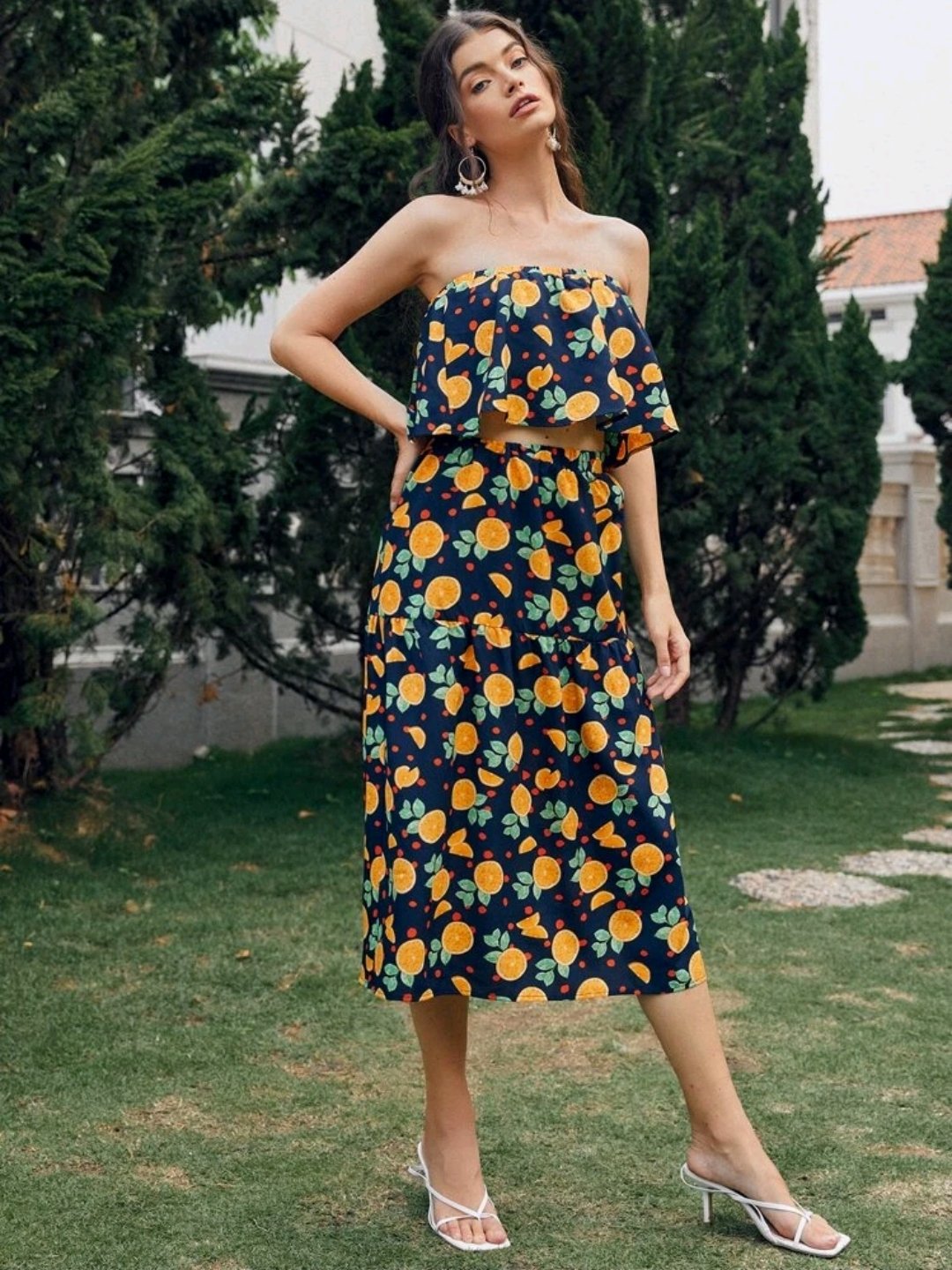 Lemon & Polka-dot Print Tube Top & Skirt Set - Image 3