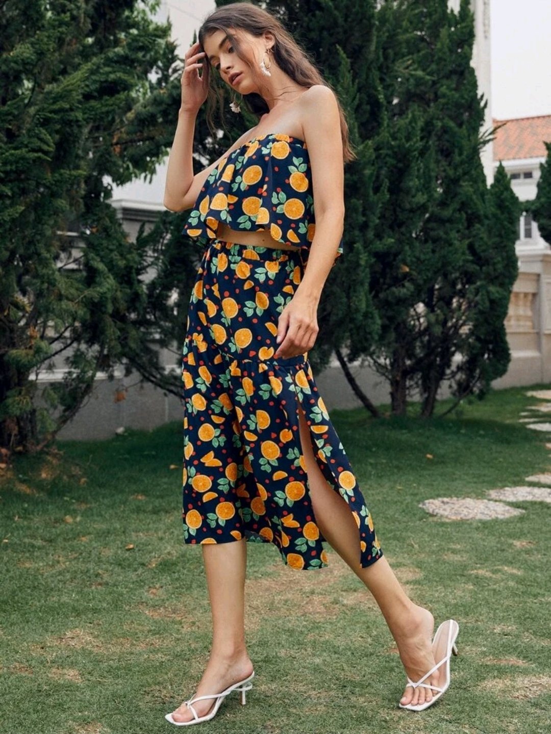 Lemon & Polka-dot Print Tube Top & Skirt Set - Image 2