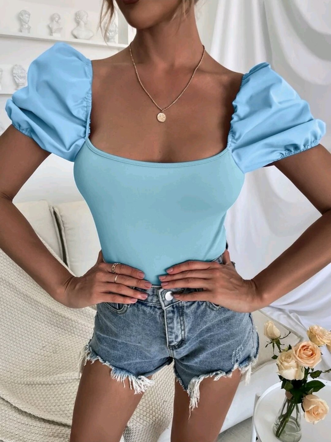 Solid Puff Sleeve Top - Image 6