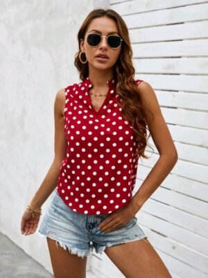 Polka Dot Curved Hem Blouse