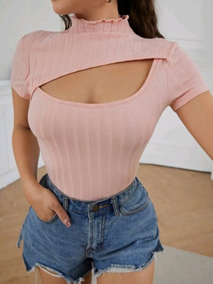 SHEIN Cutout Detail Solid Tee