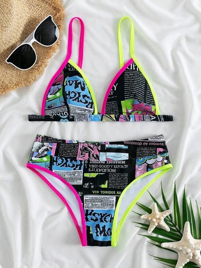 Pop Art Print Triangle Bikini Swimsuit