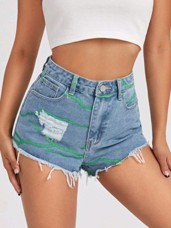 High Waist Raw Hem Denim Shorts