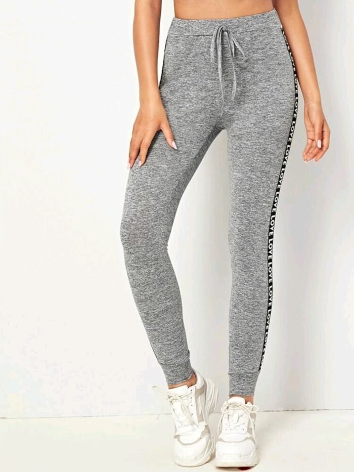 SHEIN Tie Waist Letter Tape Side Marled Leggings