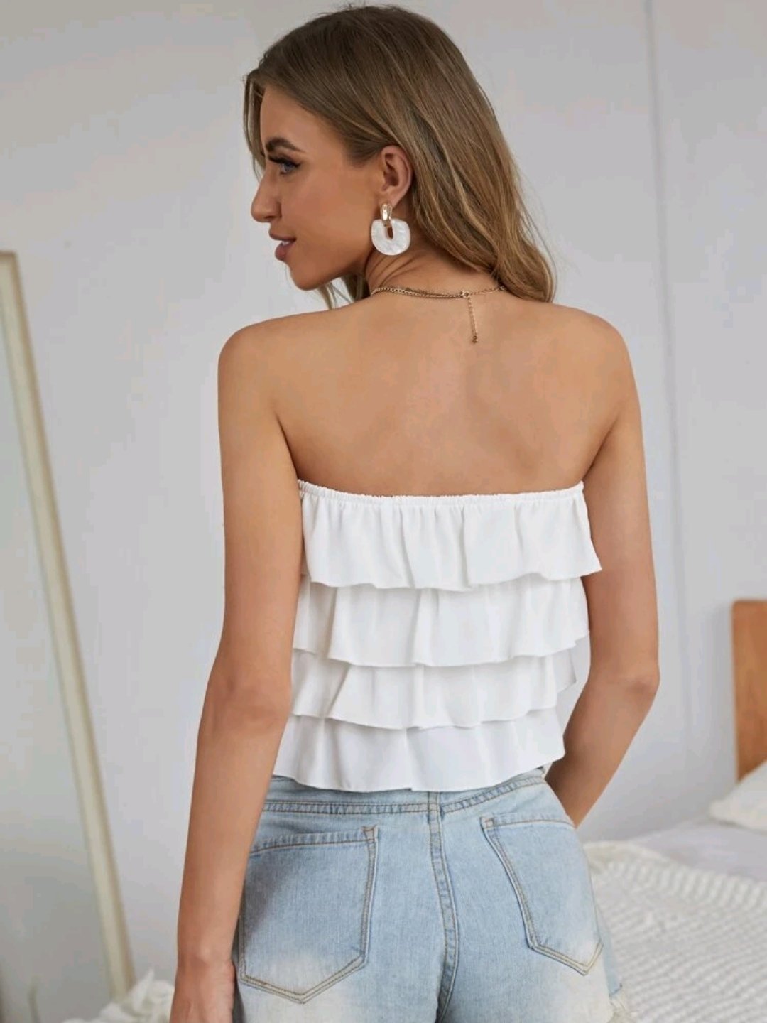 Layered Ruffle Trim Crop Tube Top - Image 5