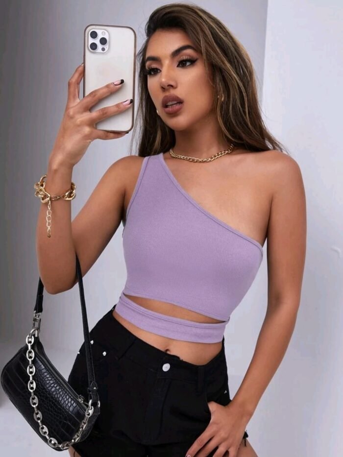 One Shoulder Cut Out Ribbed Crop Top