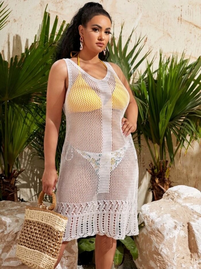 Plus Hollow Out Knitted Cover Up