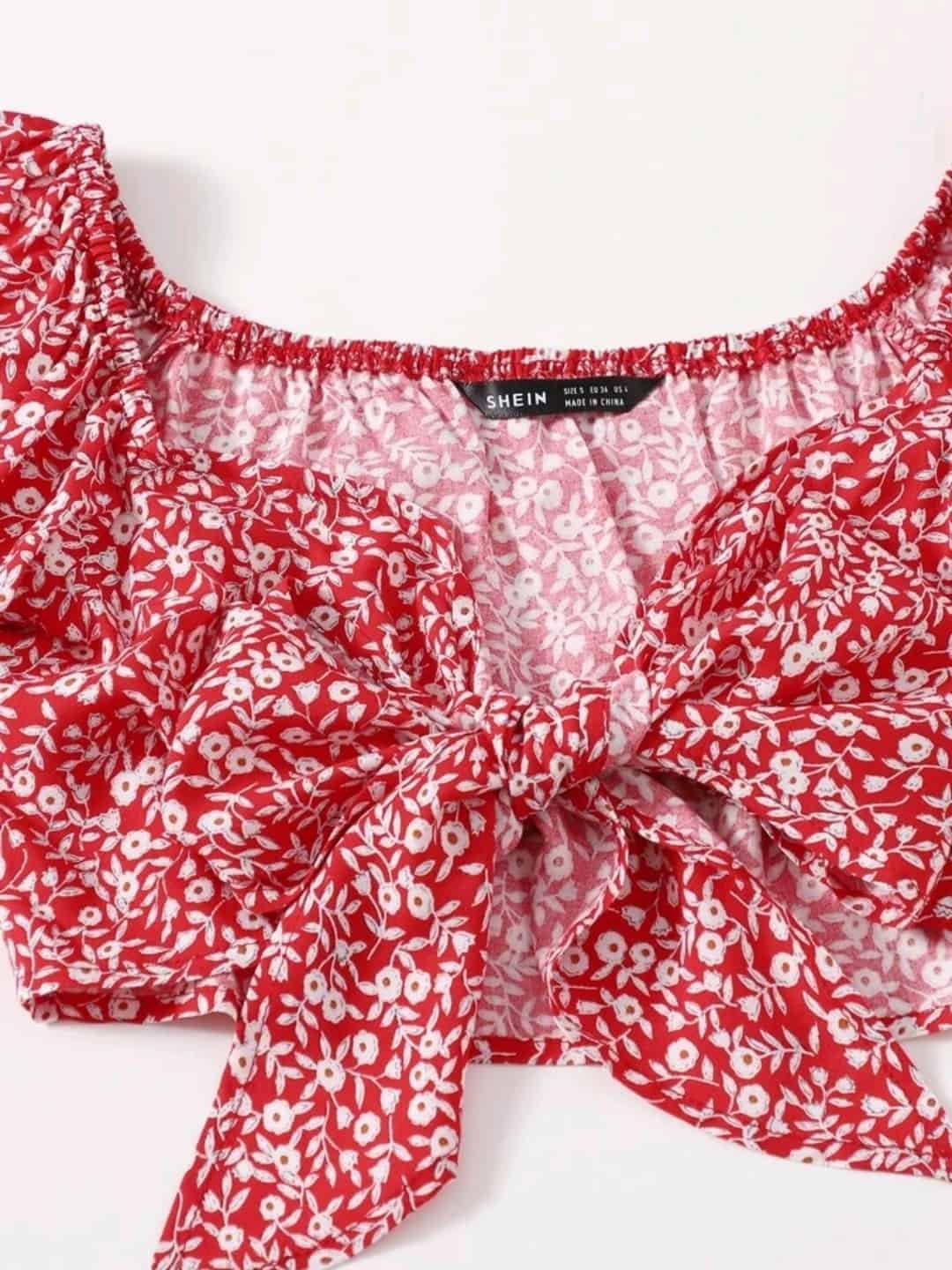 SHEIN Ditsy Floral Print Tie Front Top and Skirt Set - Image 3