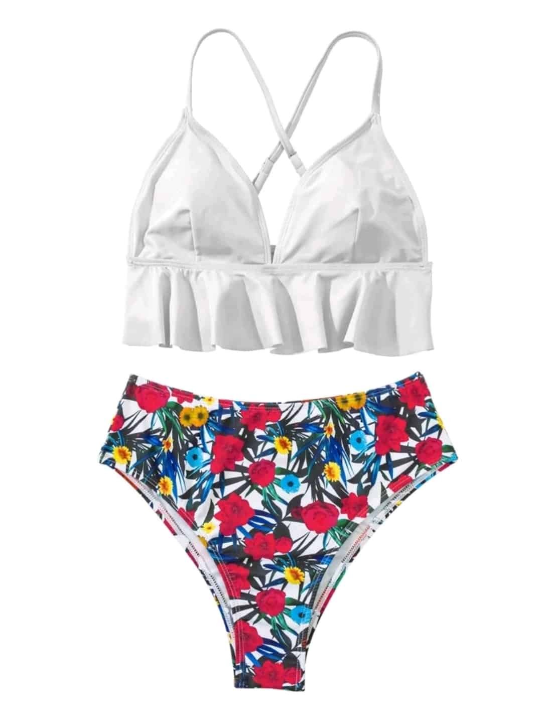 Floral & Tropical Ruffle Hem Bikini Swimsuit - Image 5