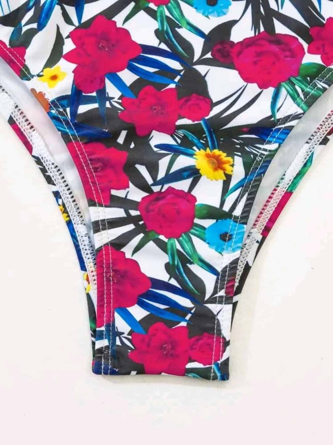 Floral & Tropical Ruffle Hem Bikini Swimsuit - Image 2