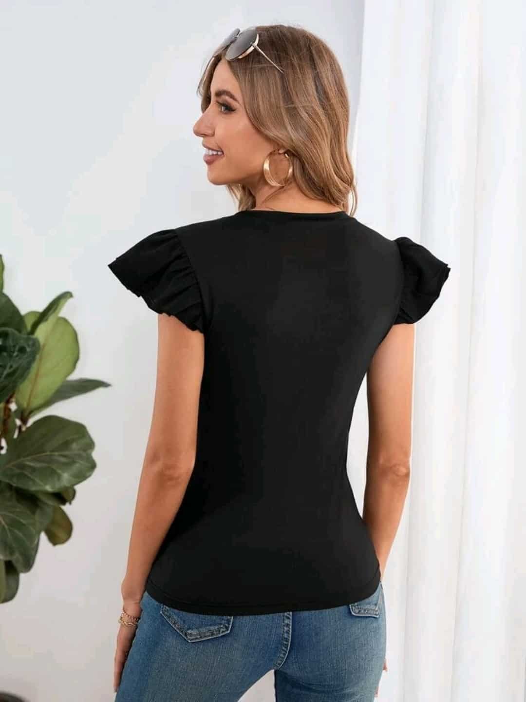 Solid Butterfly Sleeve Tee - Image 5
