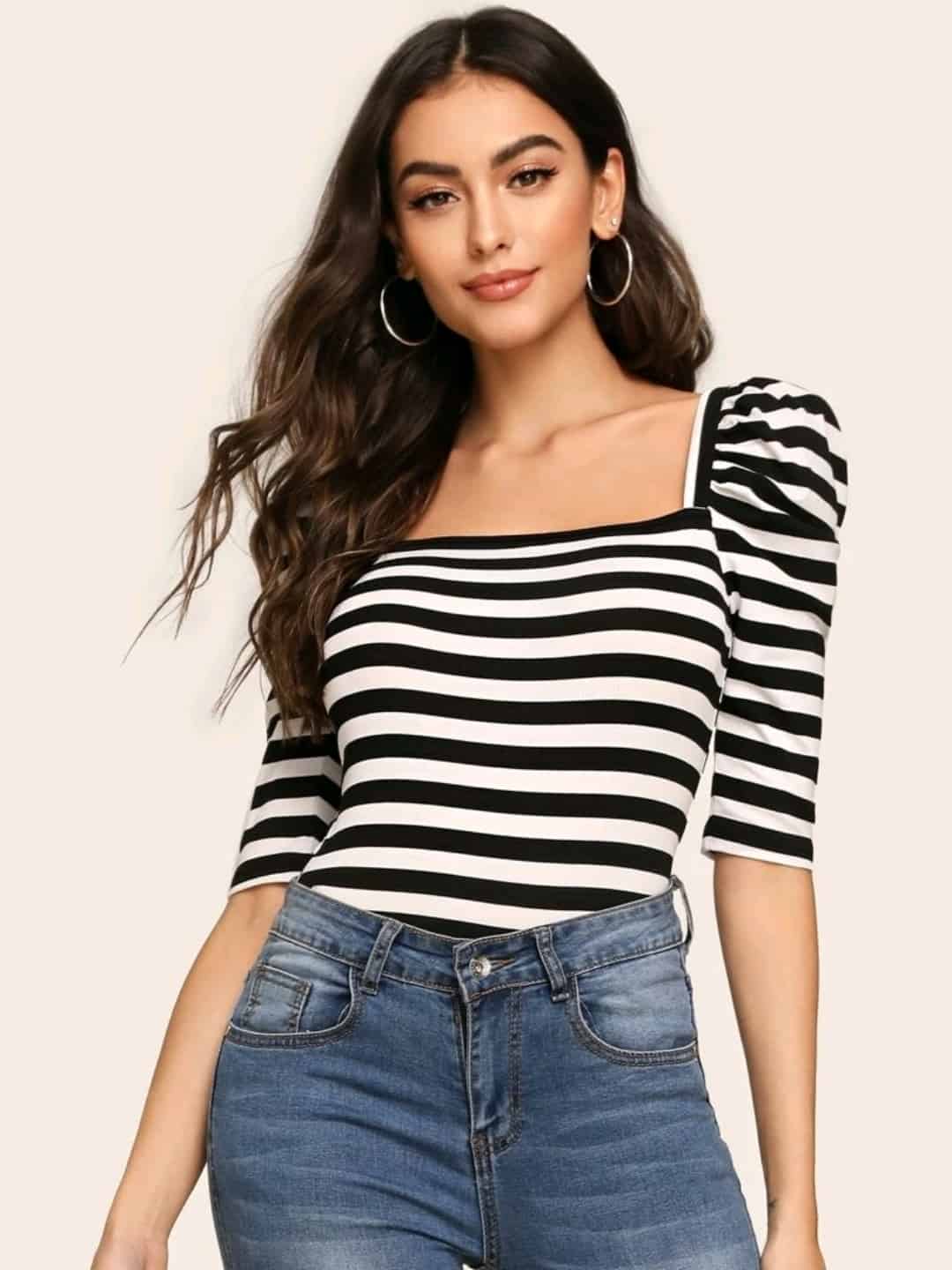 SHEIN Puff Sleeve Square Neck Top