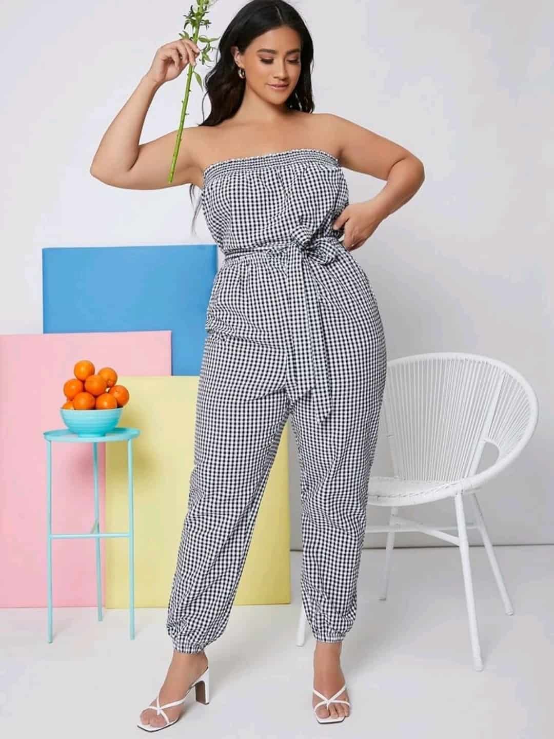 Black And White Check Jumpsuit! Material is Polyester Shop Now - LASTINCH  #MadeForCurves #plussizeclothing #psblogg…