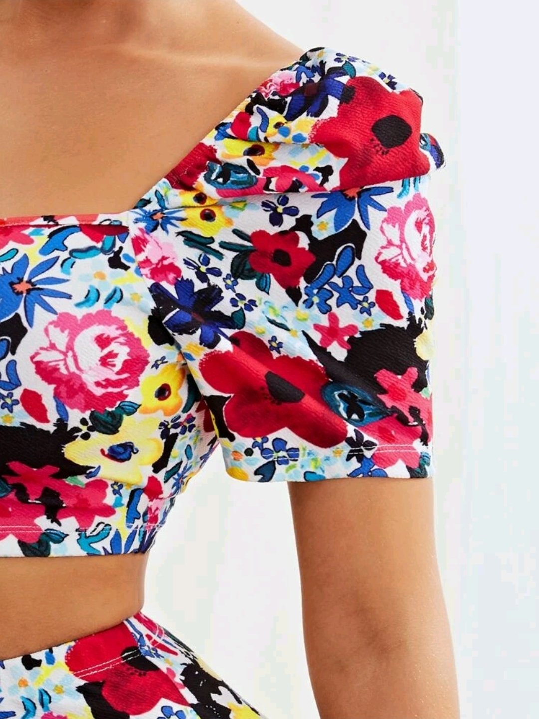 SHEIN Floral Print Sweetheart Neck Puff Sleeve Top and Skirt Set - Image 2