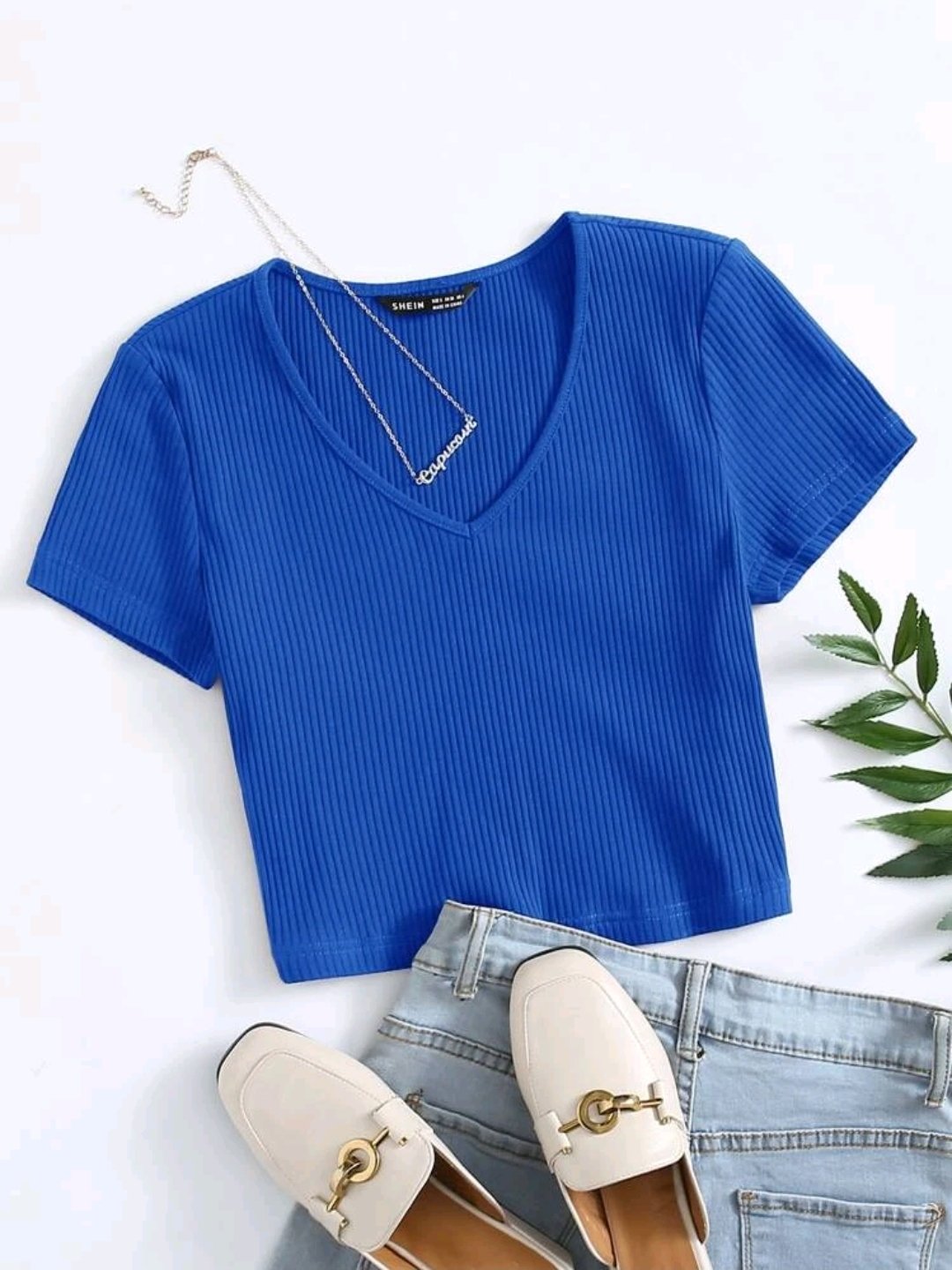 SHEIN V-Neck Rib-knit Top