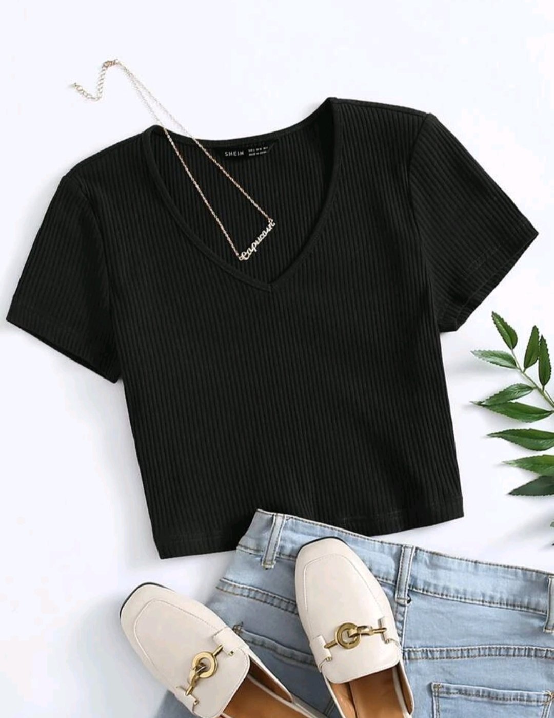 SHEIN V-Neck Rib-knit Top