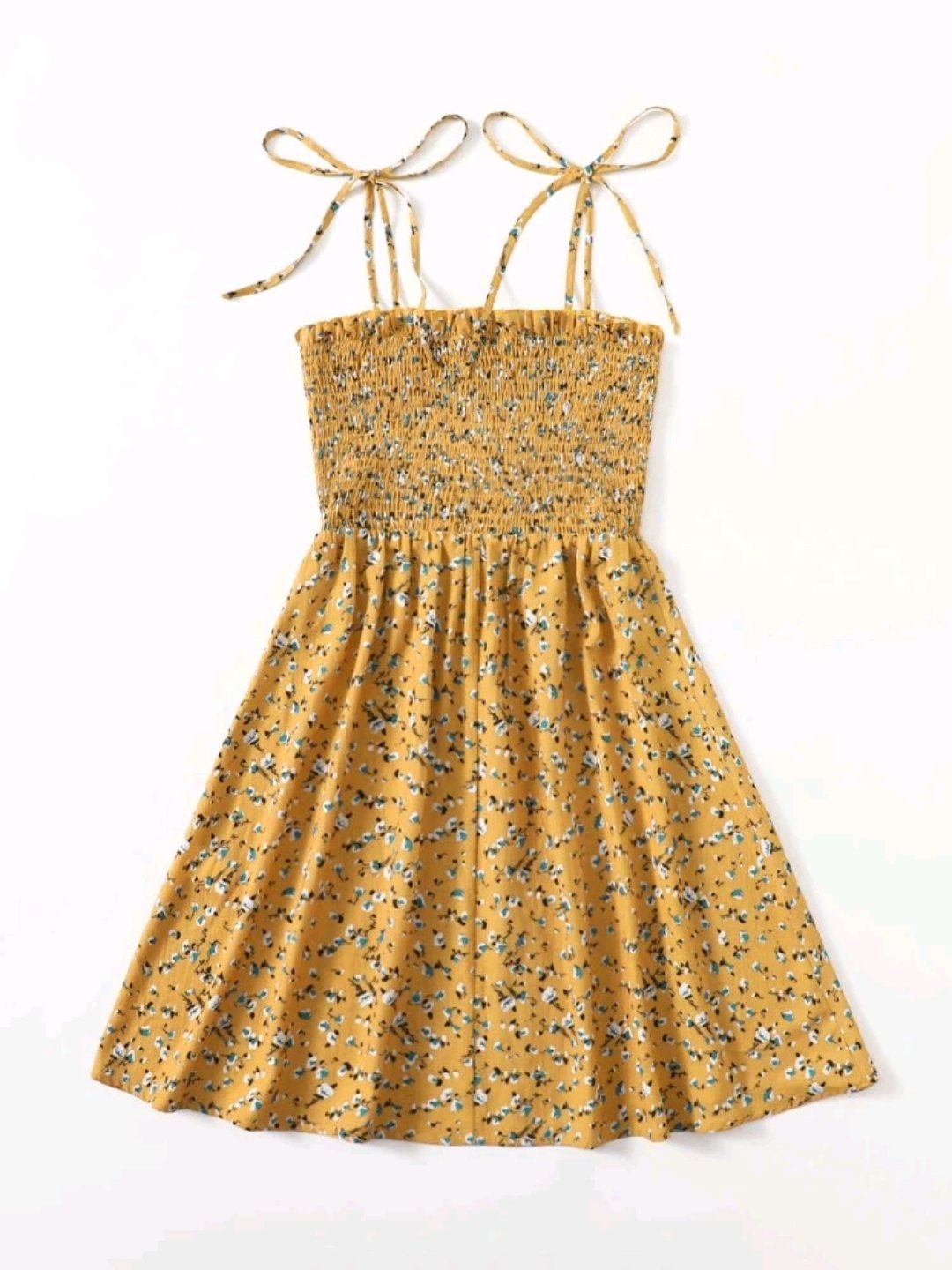 SHEIN Knot Strap Buttoned Front Shirred Bodice Ditsy Floral Dress - Image 5