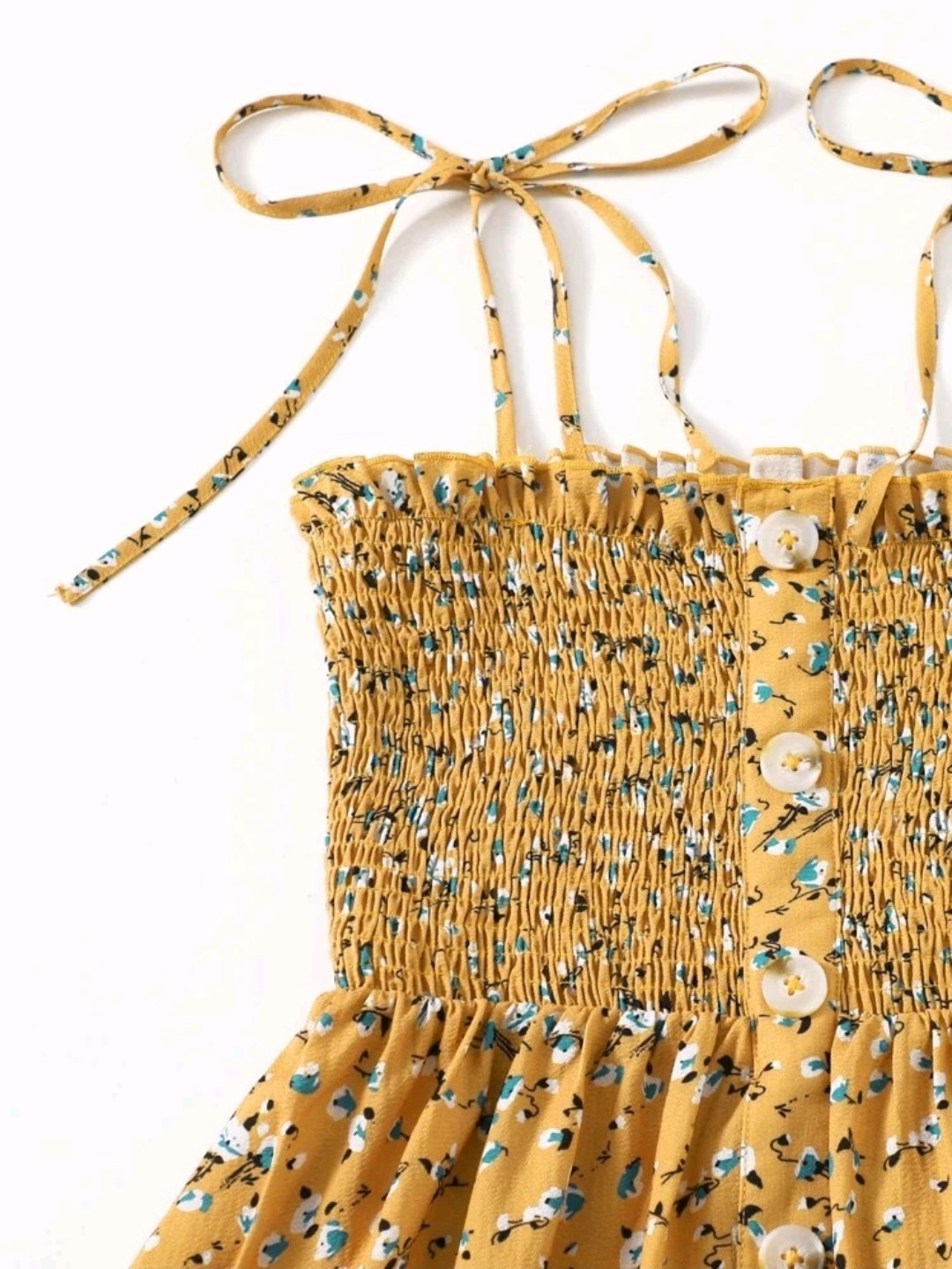 SHEIN Knot Strap Buttoned Front Shirred Bodice Ditsy Floral Dress - Image 3