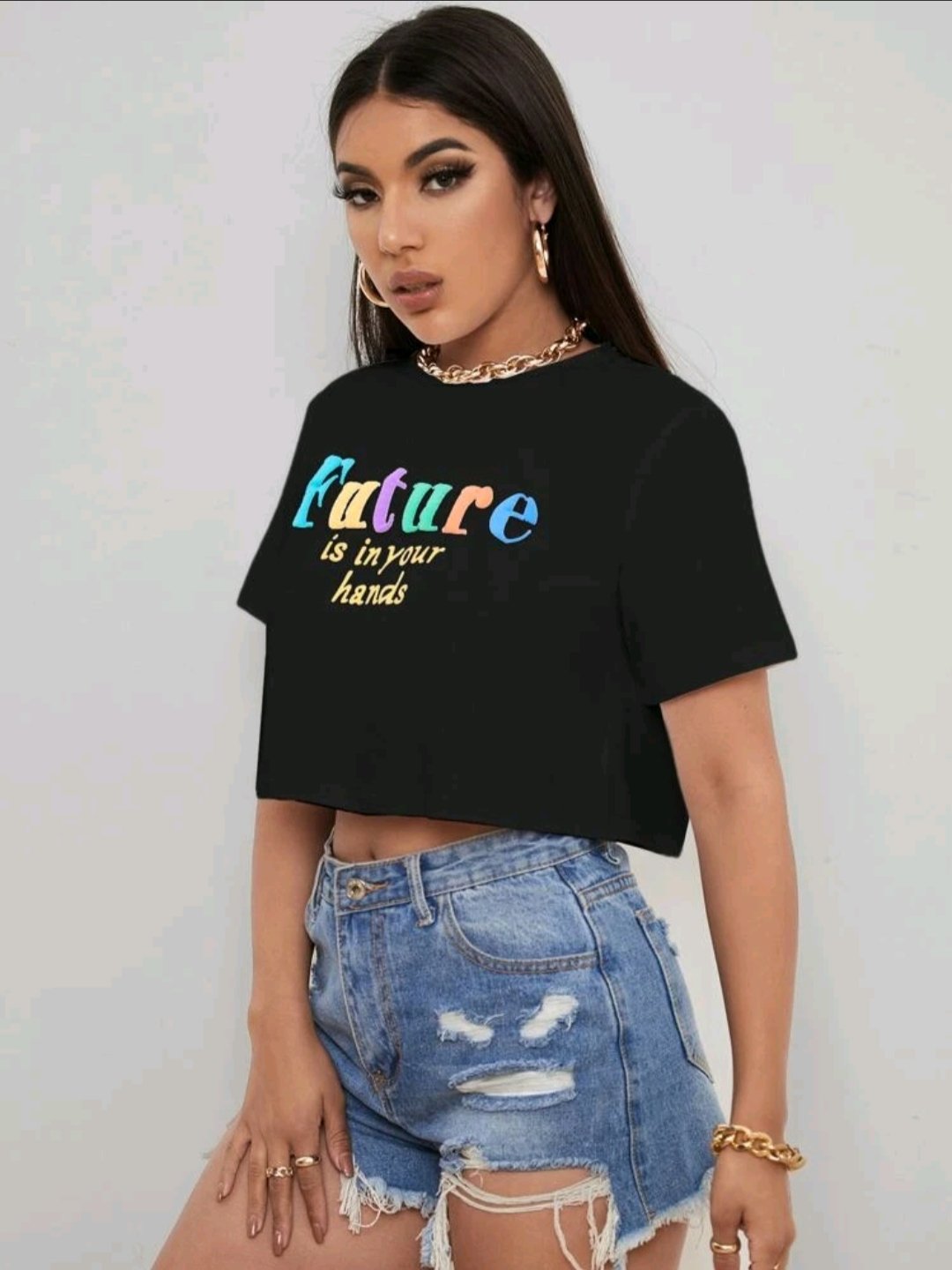 SHEIN Slogan Graphic Crop Tee - Image 4