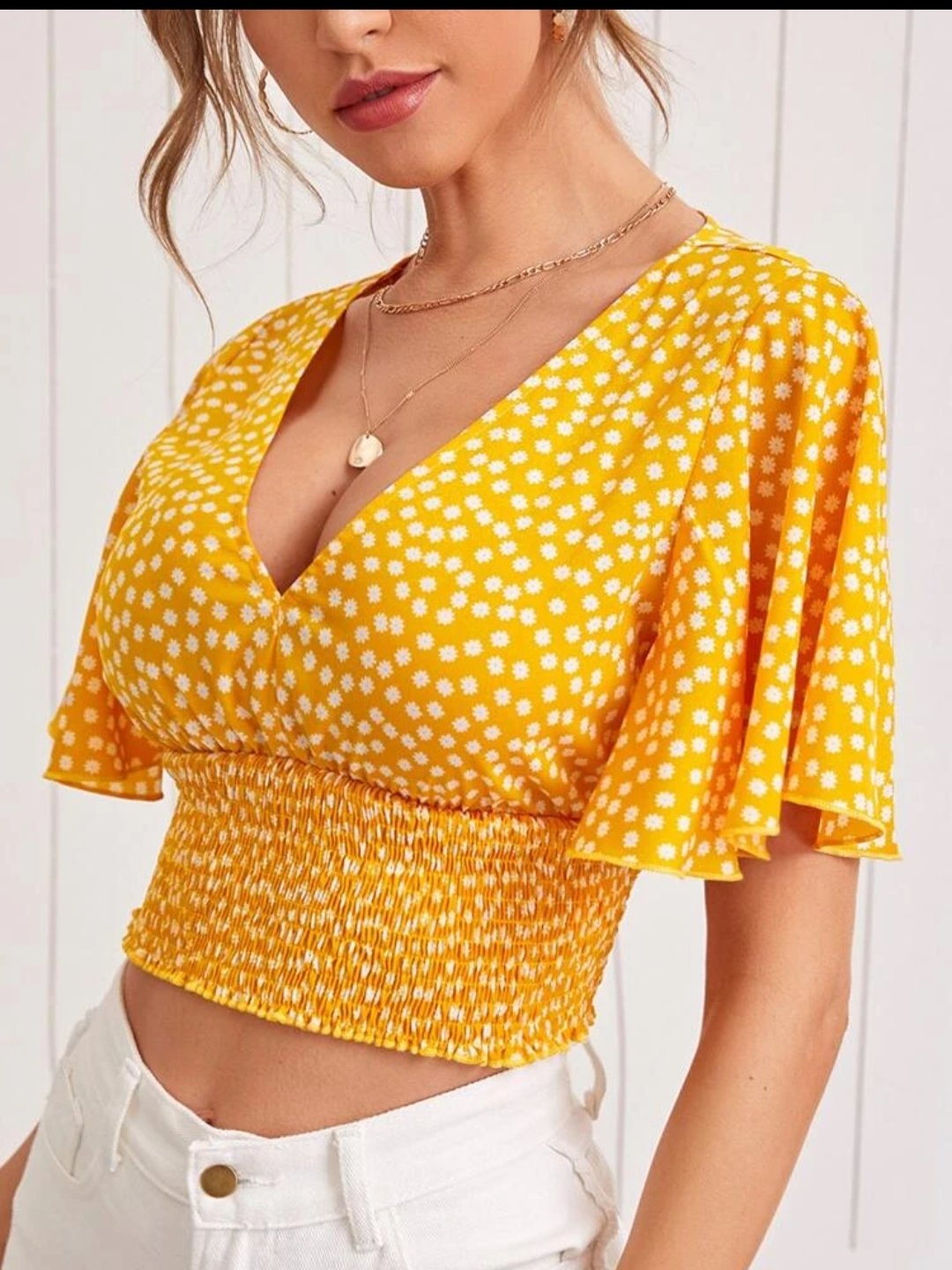 SHEIN Flounce Sleeve Shirred Panel Ditsy Floral Top - Image 3