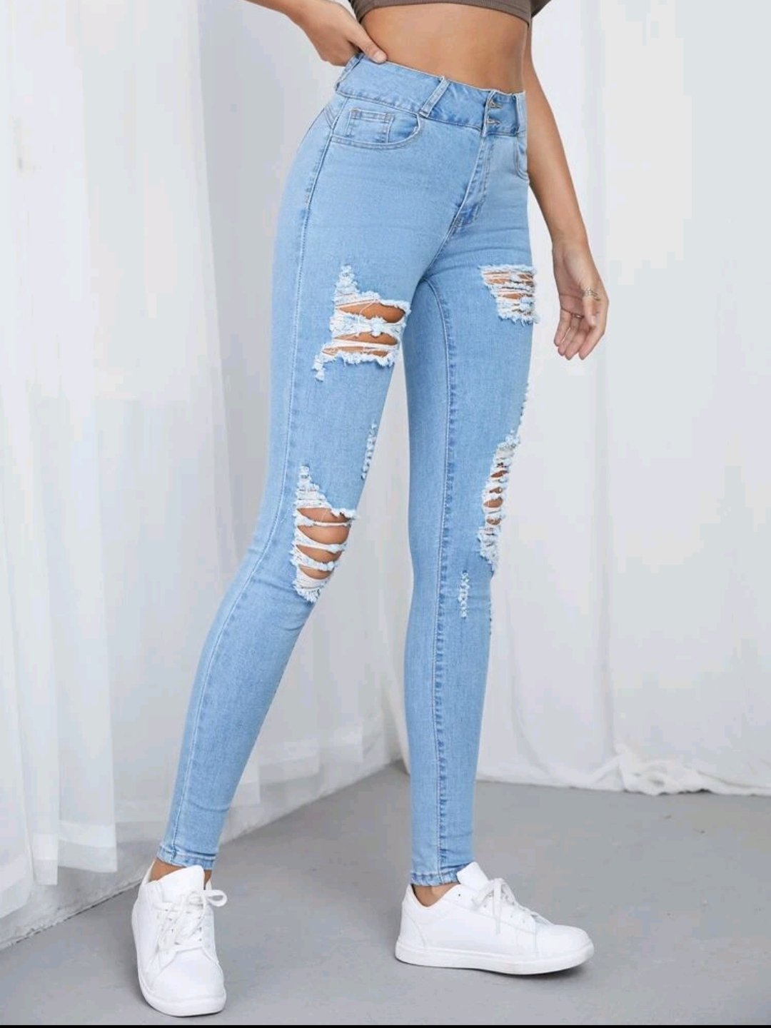 High Waist Ripped Skinny Jeans - Image 4
