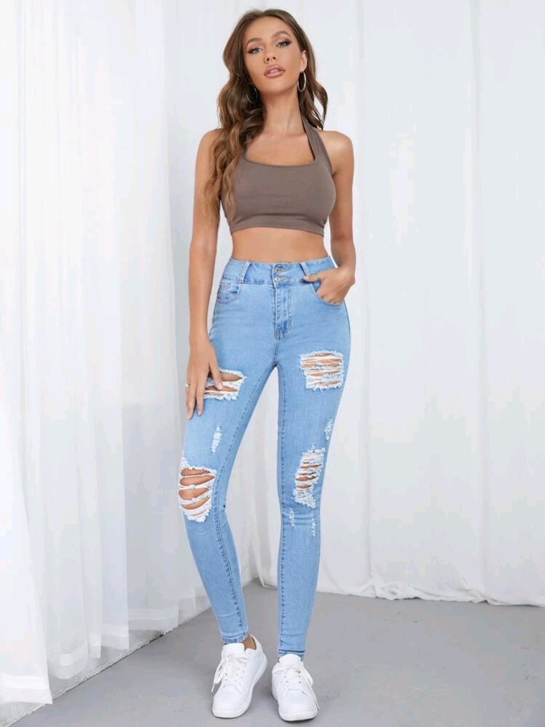High Waist Ripped Skinny Jeans - Image 3
