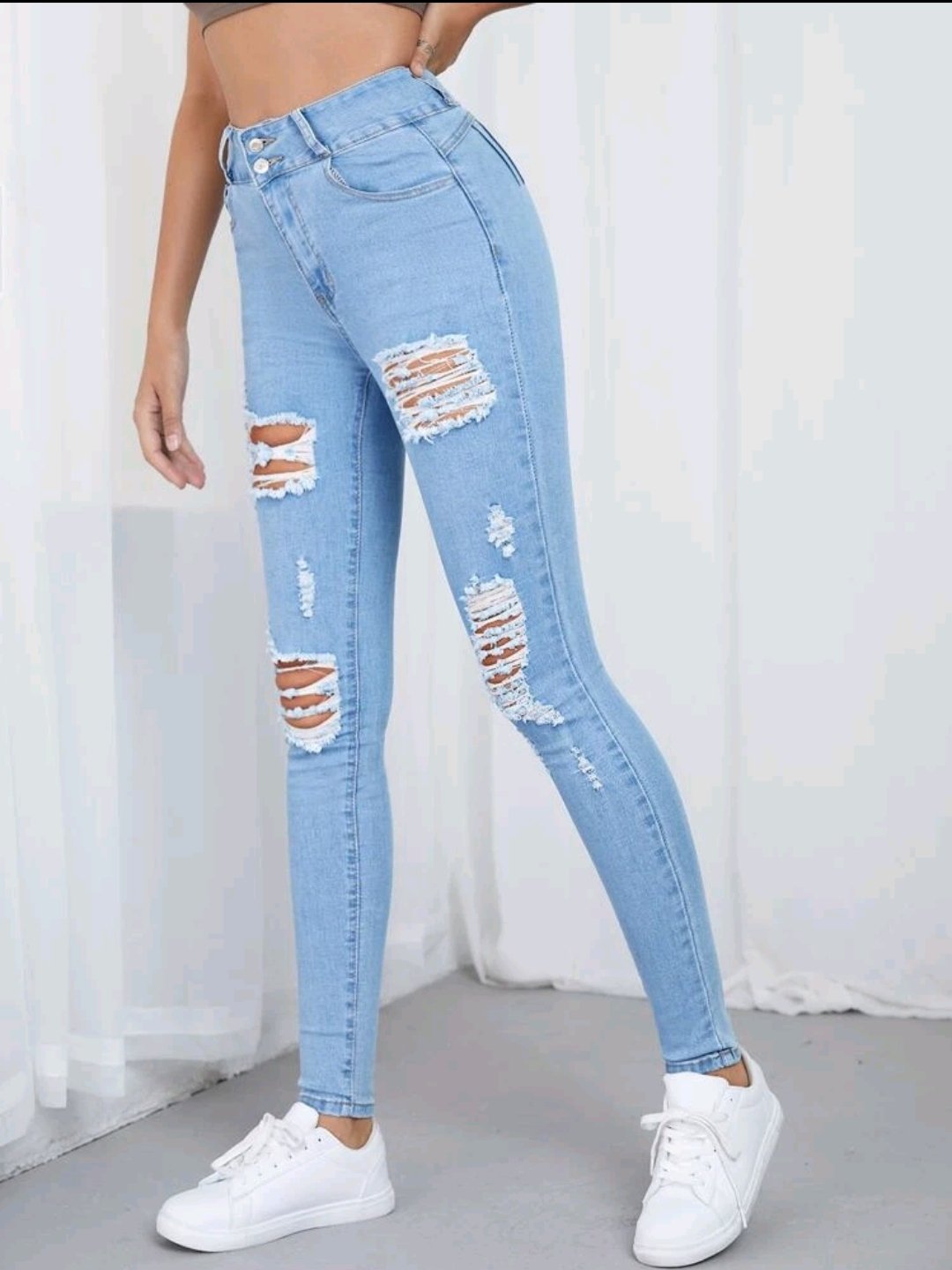 High Waist Ripped Skinny Jeans - Image 2
