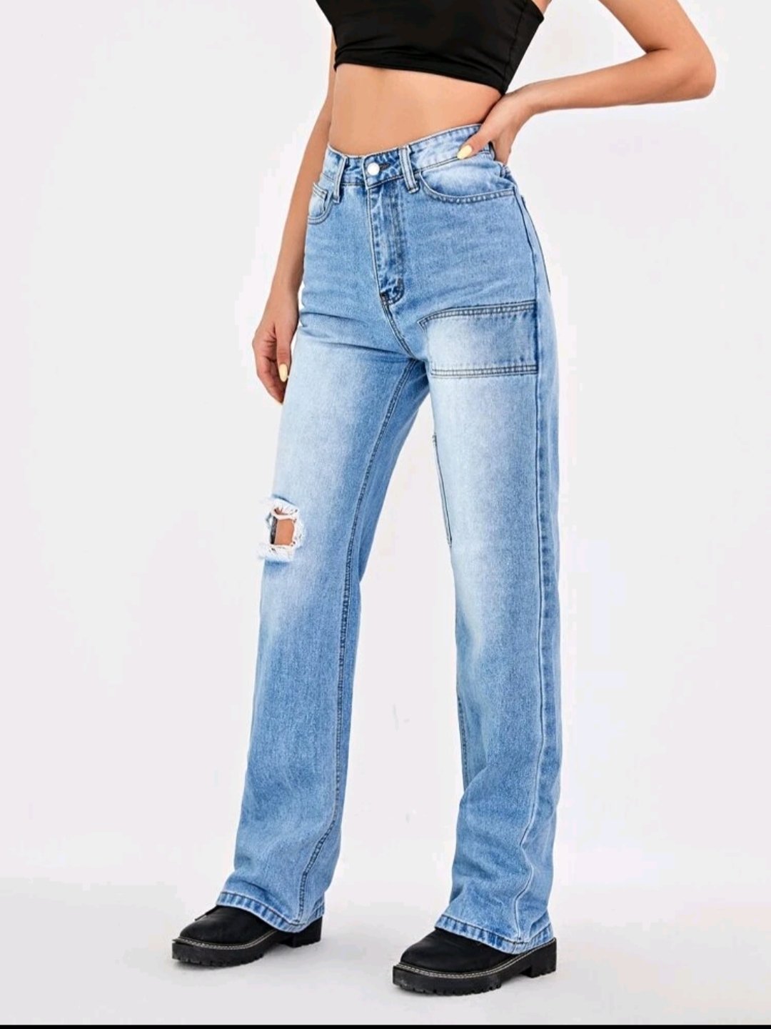 Bleach Wash High-Rise Ripped Straight Leg Jeans - Image 5