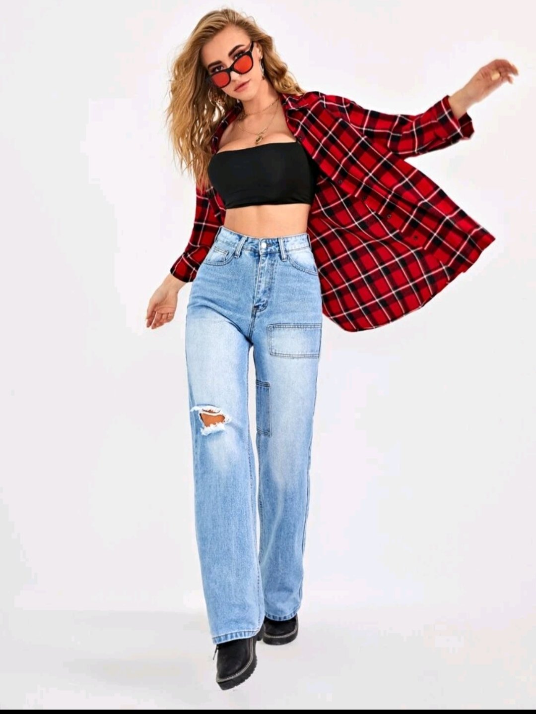 Bleach Wash High-Rise Ripped Straight Leg Jeans - Image 3