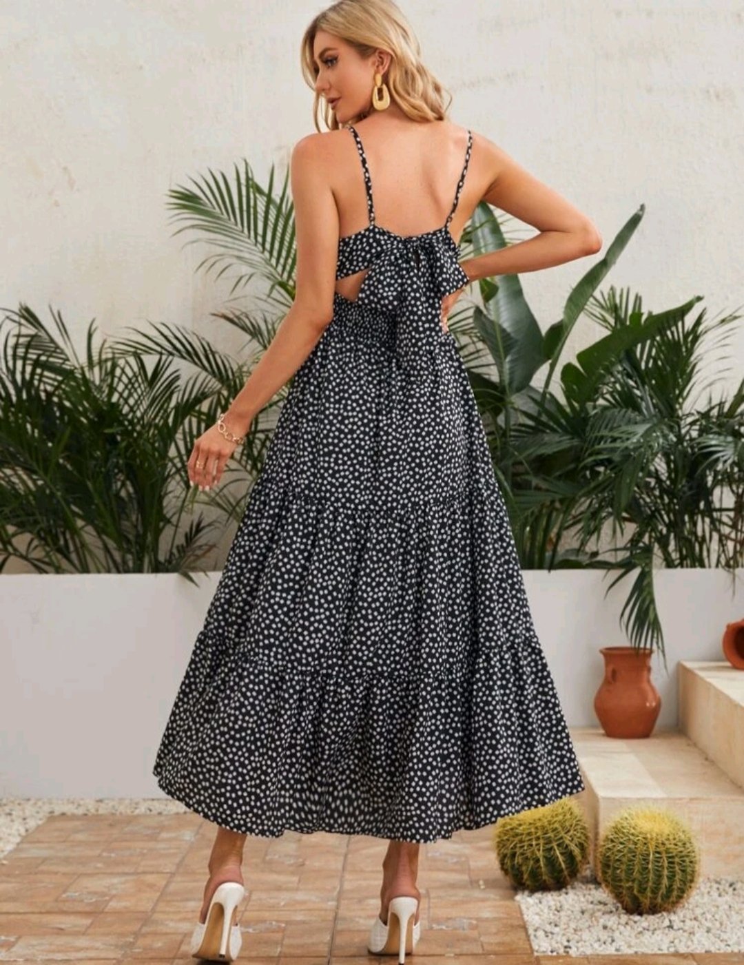 SHEIN Ditsy Floral Tie Backless Tiered Hem Slip Dress - Image 5