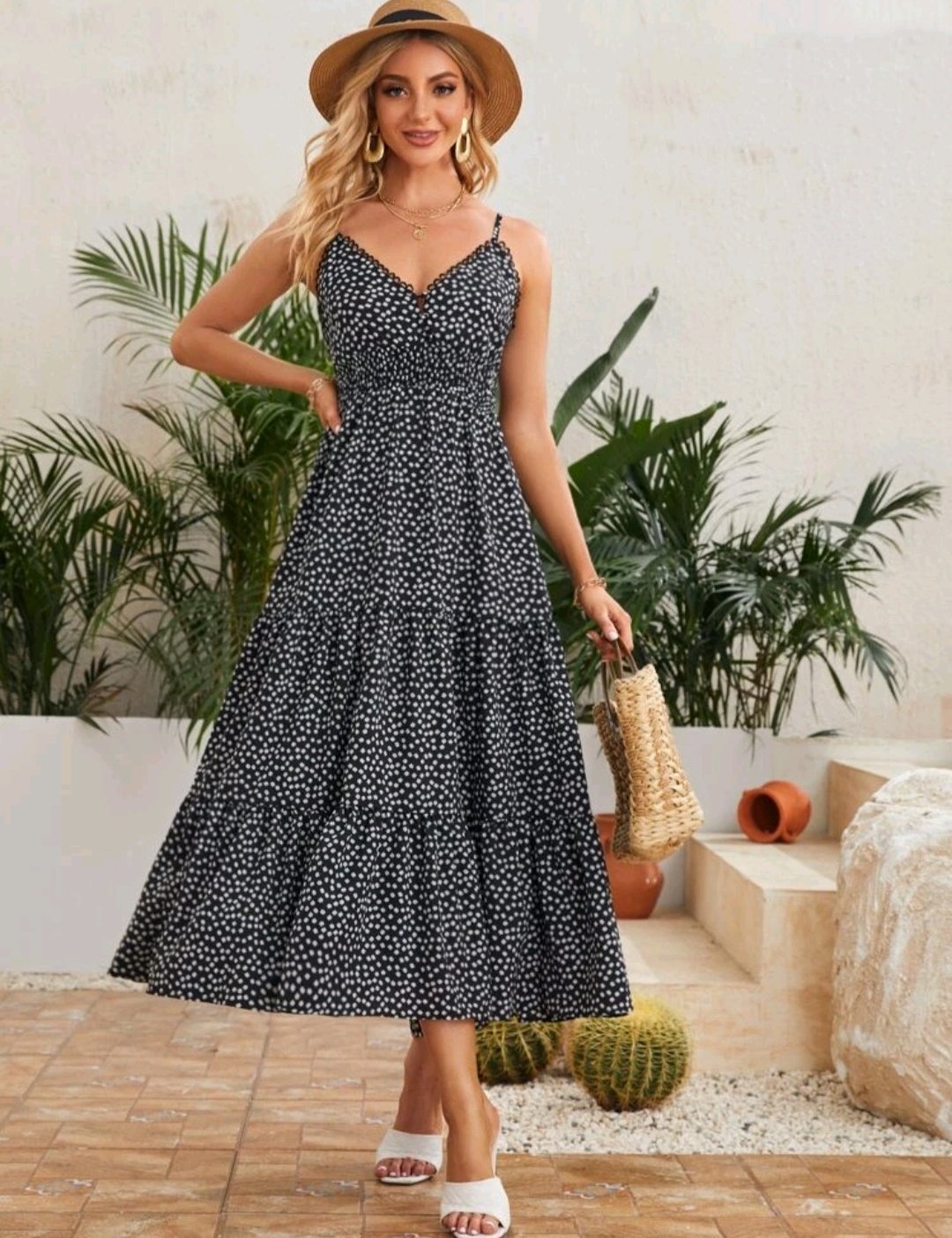 SHEIN Ditsy Floral Tie Backless Tiered Hem Slip Dress - Image 4