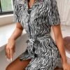 Zebra Stripe Belted Shirt Dress