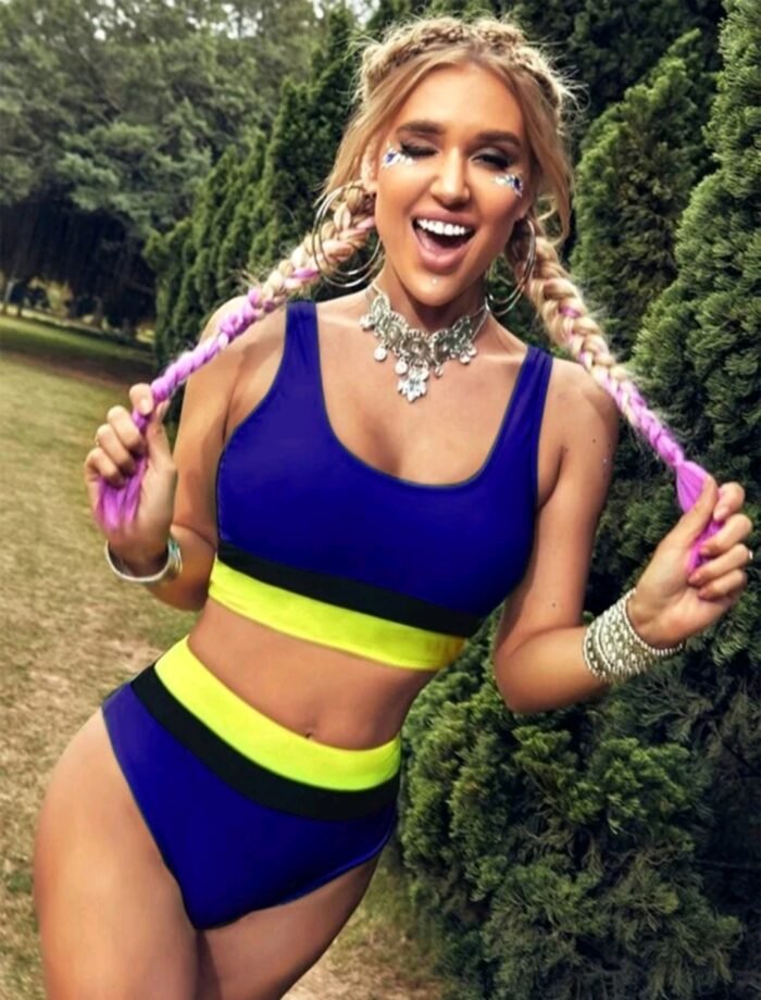 Color Block High Waisted Bikini Swimsuit