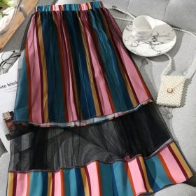 Plus Striped Print Mesh Insert Skirt