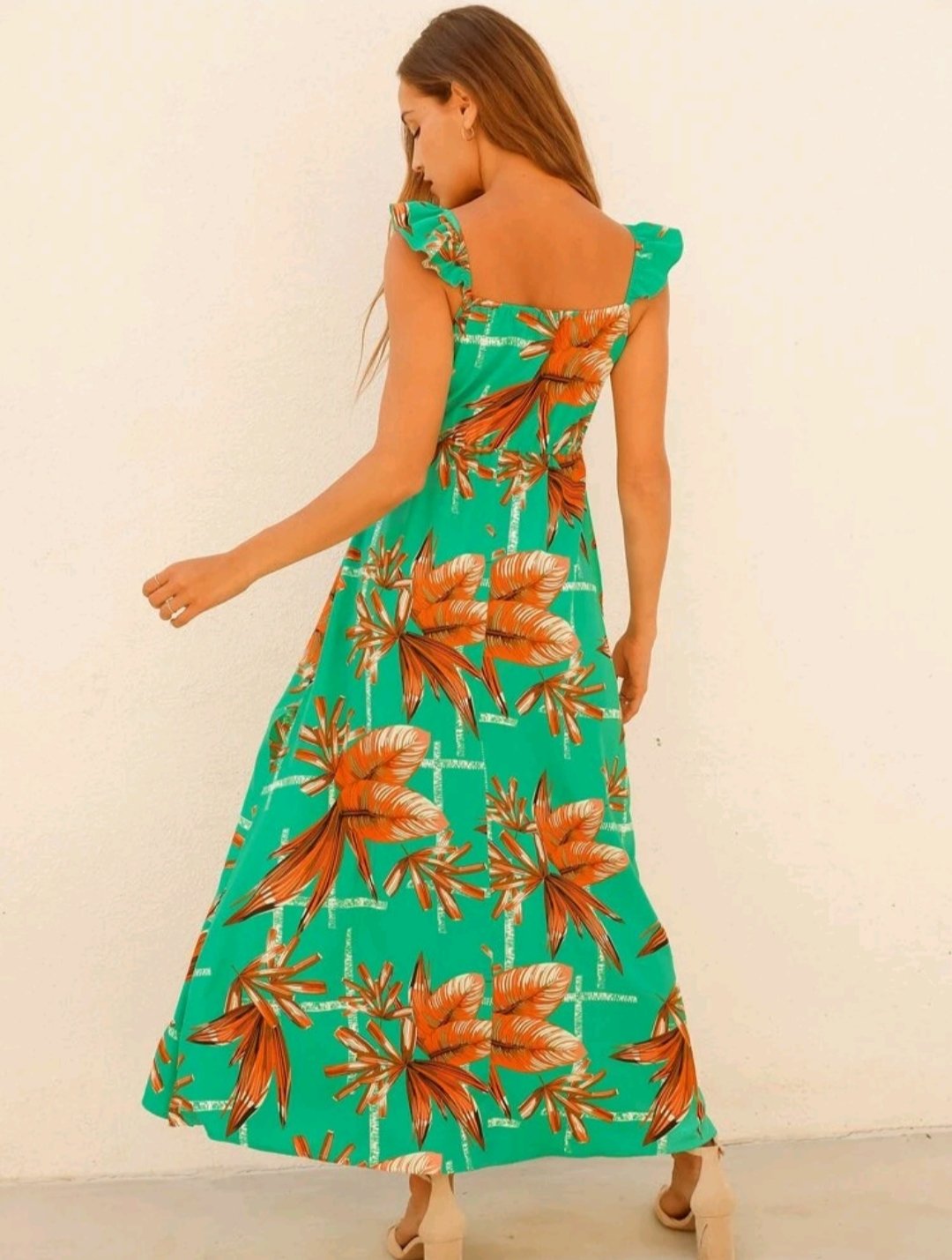 Tropical Print Shirred Split Thigh Cami Dress - Image 6