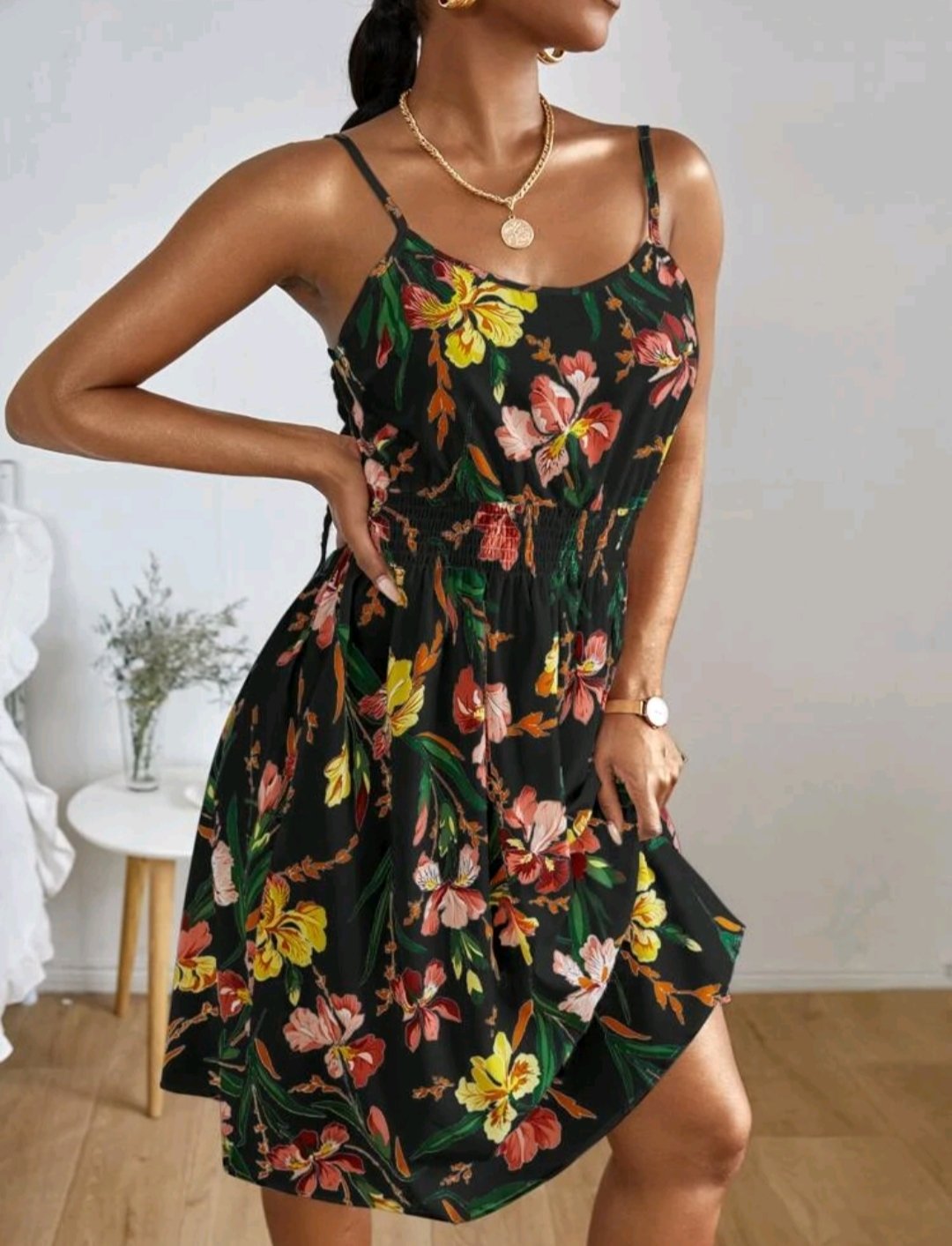 Floral Print Shirred Cami Dress - Image 5