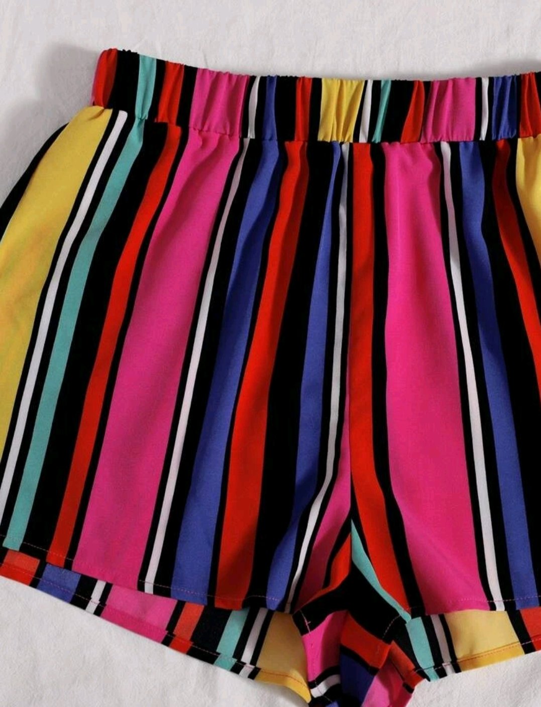 SHEIN Striped Colorblock Tie Front Crop Tube Top & Shorts Set - Image 4