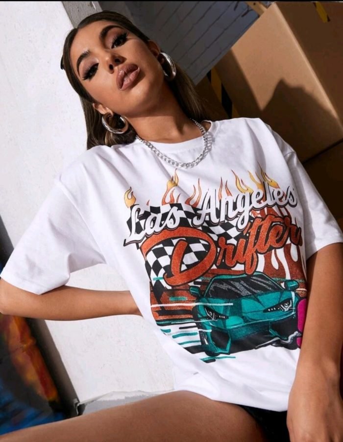 Drop Shoulder Letter Graphic Oversized Tee