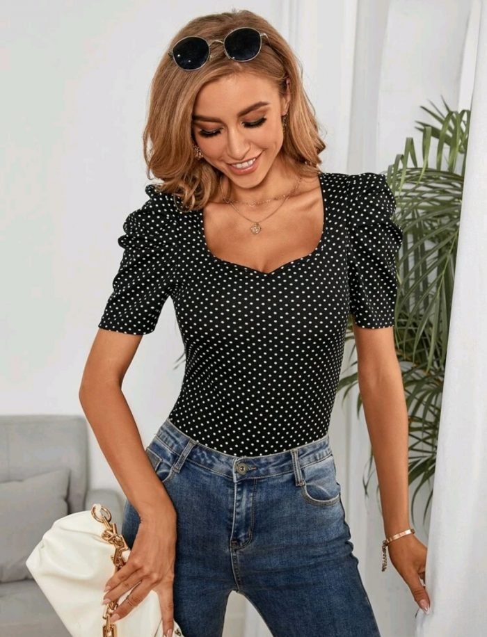 Polka Dot Sweetheart Neck Tee