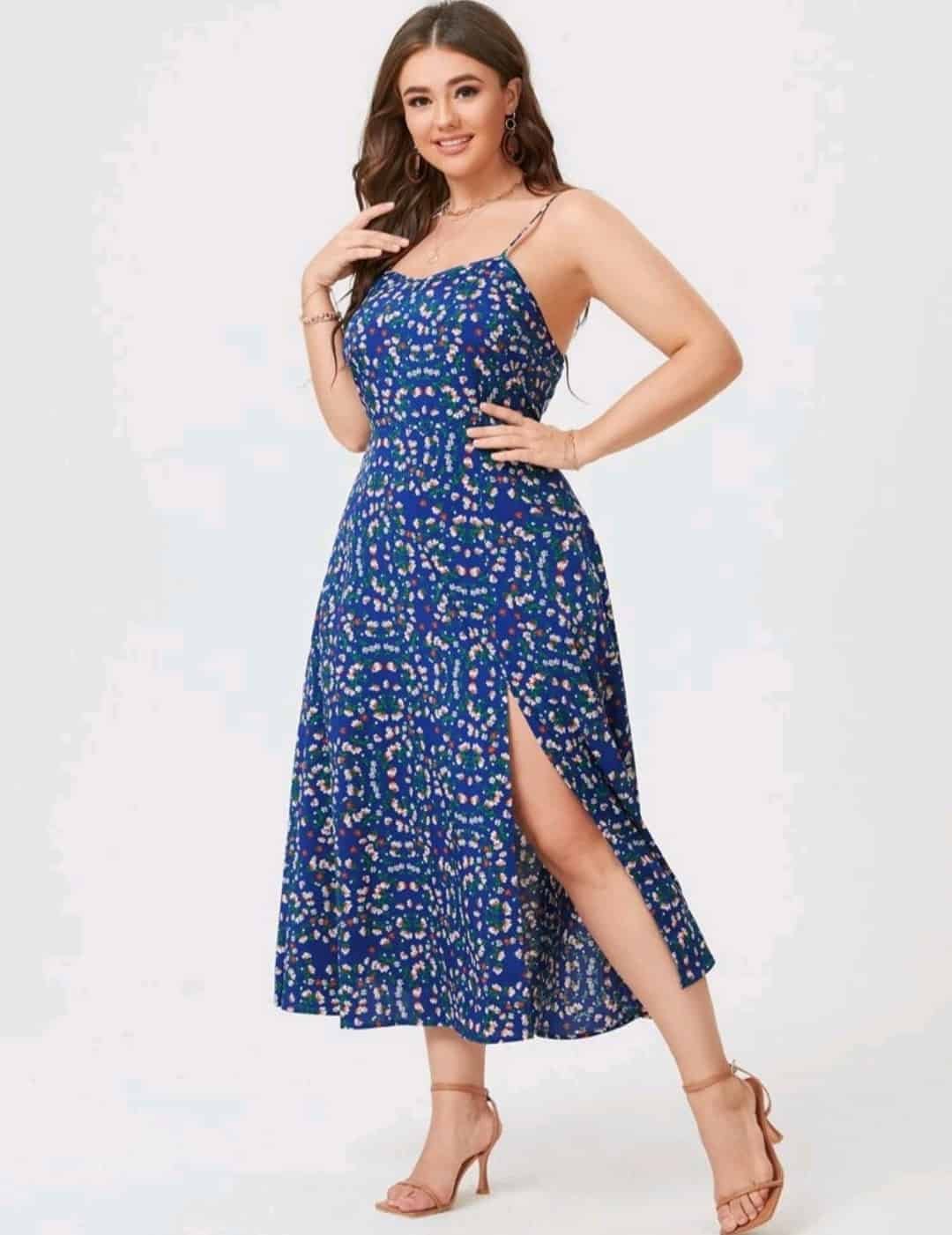 Plus Ditsy Floral Side Split Cami Dress