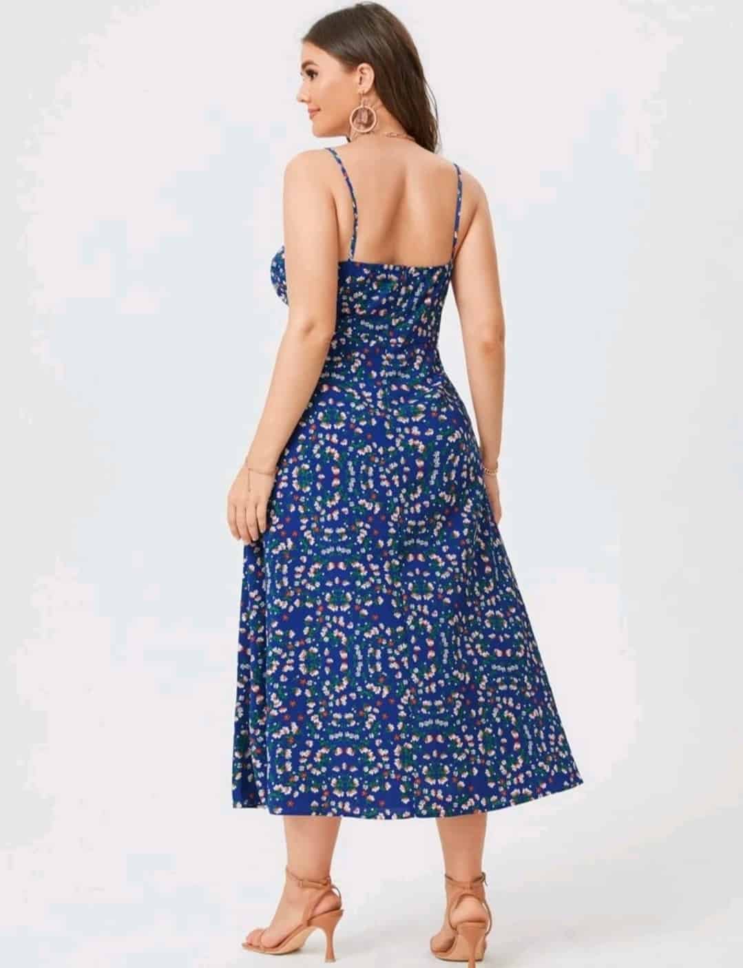 Plus Ditsy Floral Side Split Cami Dress - Image 5